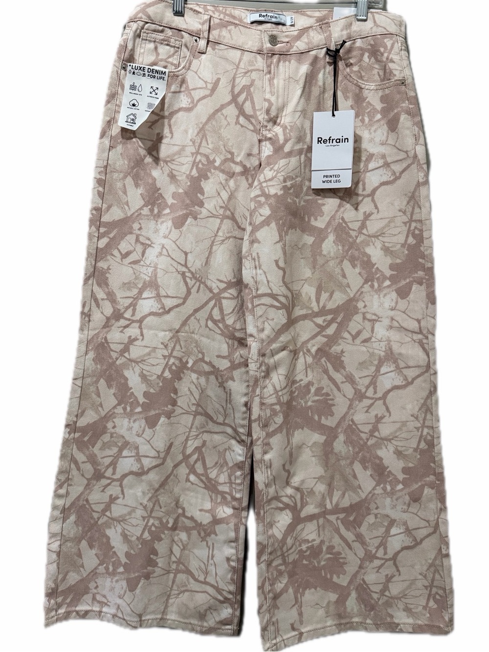 Refrain Los Angeles 9/29 Pink Wide Leg Outdoor Camo Tree Graphic Jeans NWT B11